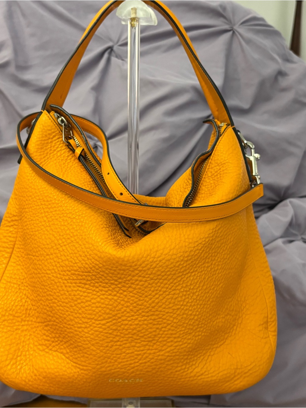 Coach Bright Orange Pebbled Leather Hobo